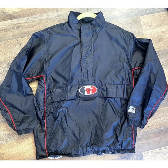 Vintage Starter NBA Authentics Chicago Bulls Highneck Nylon Windbreaker Men L - Picture 2 of 14
